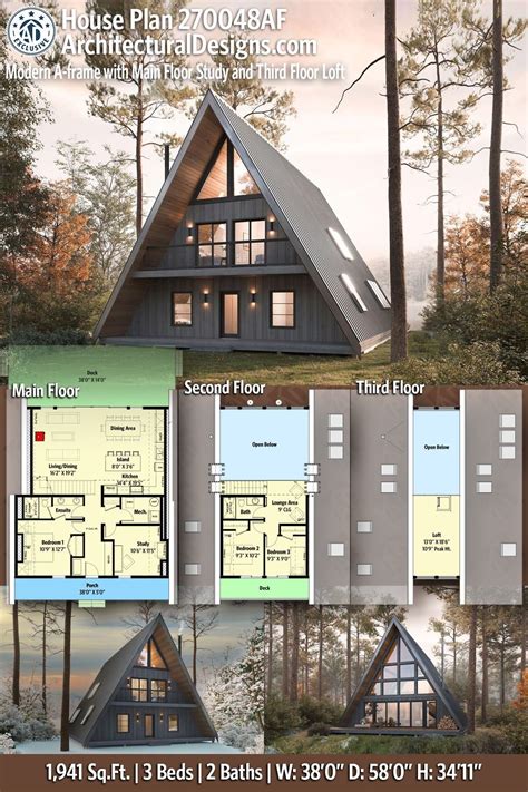 Plan 270048AF: Modern A-frame with Main Floor Study and Third Floor ...