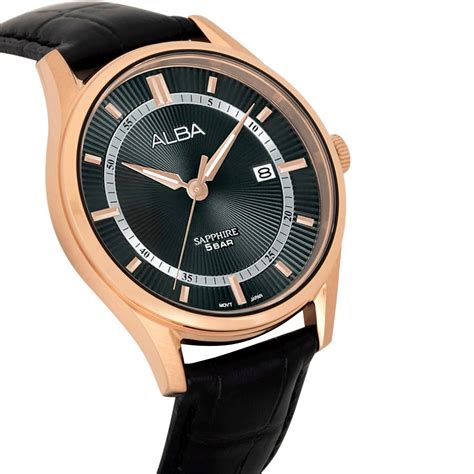 ALBA Asterix Black Dial with Black Leather Strap Men's Watch AS9R22X1 ...