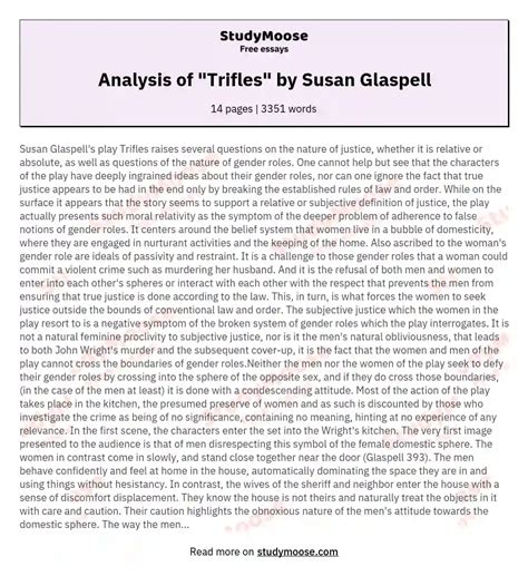 Analysis of "Trifles" by Susan Glaspell Free Essay Example