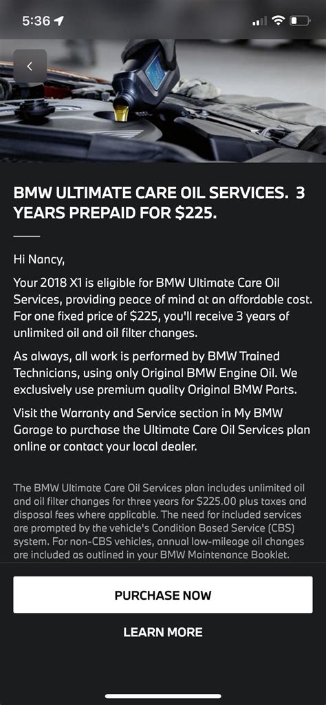 BMW ULTIMATE CARE OIL SERVICES. 3 YEARS PREPAID FOR $225. : r/BMW