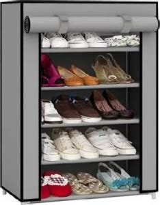 GOLAJI Shoe Rack 4 Layer Shelves Grey Plastic Collapsible Shoe Stand ...