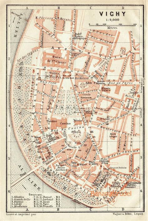 Antique Map of Vichy, France - Small 1907 City Map - Etsy - map of vichy france
