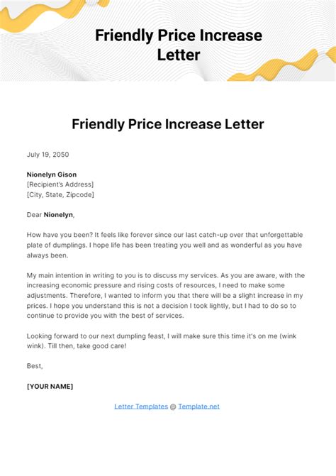 Free Friendly Price Increase Letter Template to Edit Online