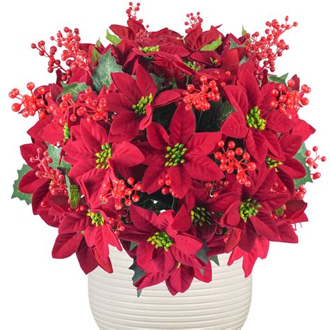 Amazon.com: TORONTOKYO 12 Pieces Poinsettias Artificial Christmas ...
