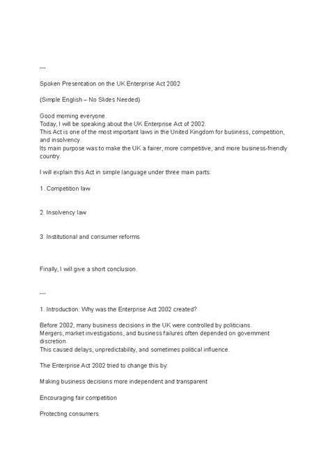 Presentation on the UK Enterprise Act 2002: Key Reforms Explained - Studocu