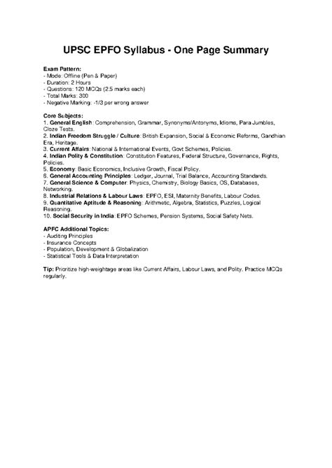 UPSC EPFO Syllabus Summary & Exam Pattern Overview - Studocu