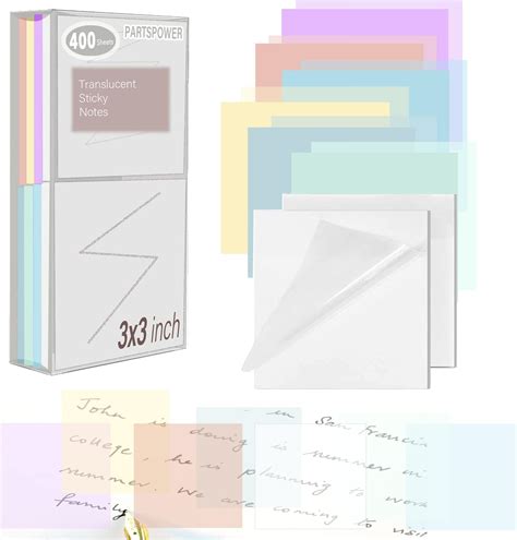 400 Sheets Pastel Transparent Sticky Notes, 3x3 inch See Through Sticky Notes, for Reading ...