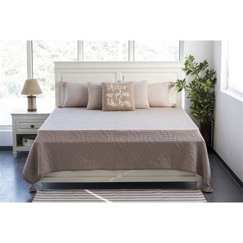 Buy PLUCHI Flora Pale Whisper Color Cotton Knitted King Size Bed Cover ...