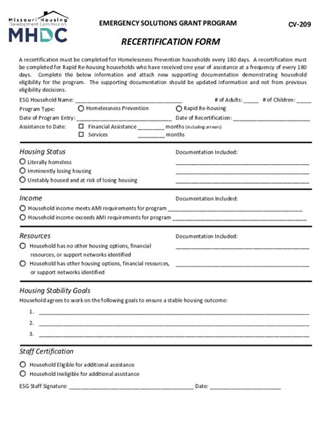 Fillable Online Emergency Solutions Grants (ESG) Required Forms for ...