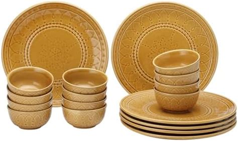 Bodhi House Ceramic Handcrafted Stoneware Embossed Dinner Set of 18 Pcs ...