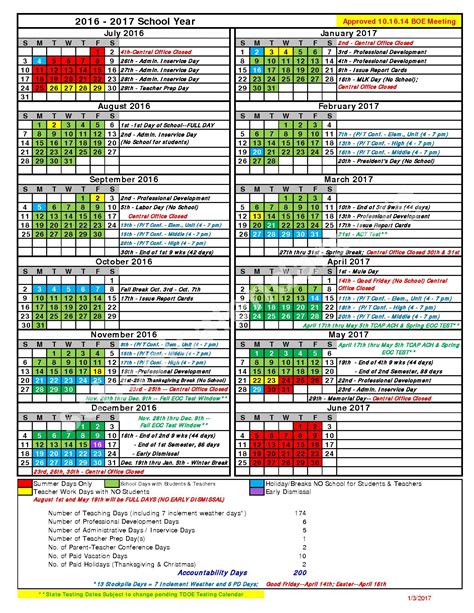2016 - 2017 School Calendar | Maury County Schools - Columbia, TN