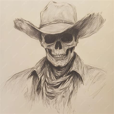 A drawing of a skull wearing a cowboy hat and a cowboy hat | Premium AI ...