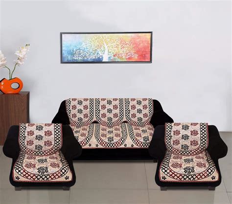 Kuber Industries Luxurious Cotton Flower Design 5 Seater Sofa Cover Se ...