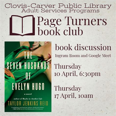 ASP: Page Turners Book Club - The Seven Husbands of Evelyn Hugo, Clovis ...
