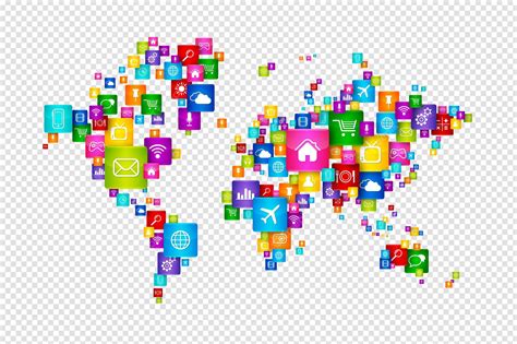 Premium PSD | World map flying desktop icons collection