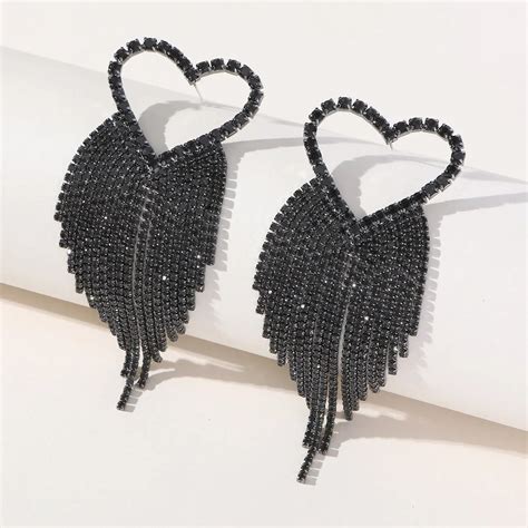 Black Heart Crystal Dangle Earrings – Fashionnsio