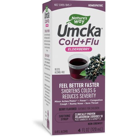 Umcka Cold+Flu Elderberry Homeopathic Syrup, Shortens Colds & Reduces ...