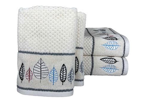 4 Piece Abstract Leaf Embroidery Towel Set-Style 2 – Senses by Riba