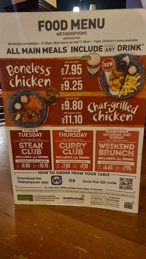 Menu at Wetherspoons pub & bar, Manchester, Piccadilly House