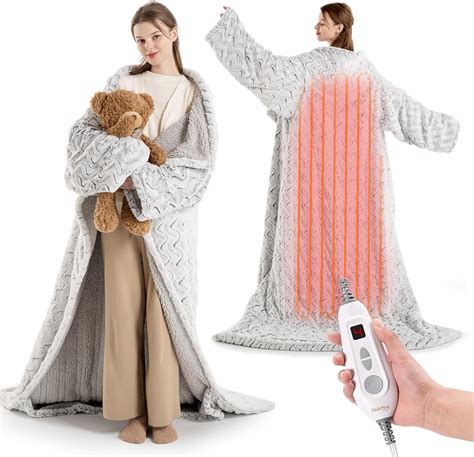 Bearhug Wearable Heated Blanket with Foot Pockets & Sleeves 50" x 70 ...