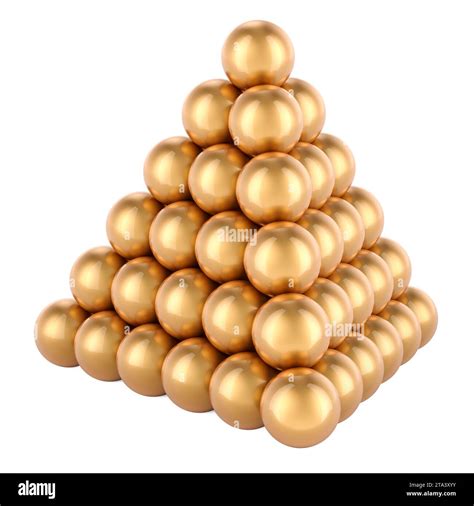 Pyramid from golden balls. 3D rendering isolated on white background ...