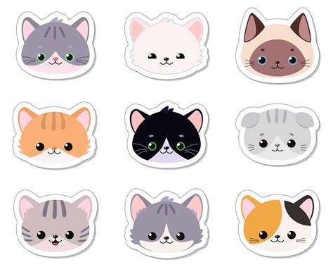 Cute kawaii cat stickers. Pet digital cartoon illustration. | Etsy