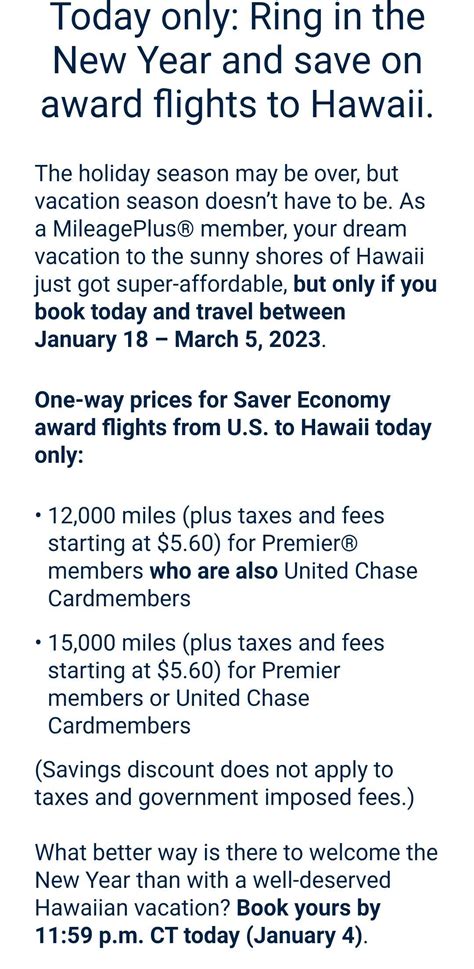 United Hawaii Saver Award sale: 12k miles with status and with United cardmembers or 15k if you ...
