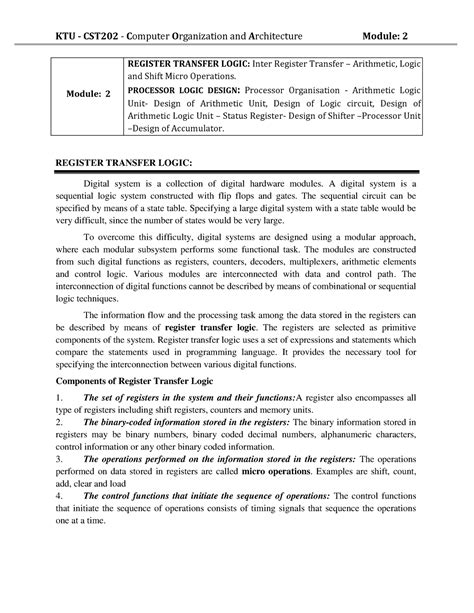 COA-Mod-2 - MODULE 2 COA NOTES - Module: 2 REGISTER TRANSFER LOGIC ...
