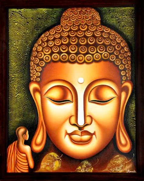 "Lord Buddha Painting Figurative Ind": Orange Red Oil Painting by ...