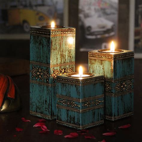 Buy Lamcy Plaza Rustic Wooden Tealight Candle Holder Stand - 7 Inch ...