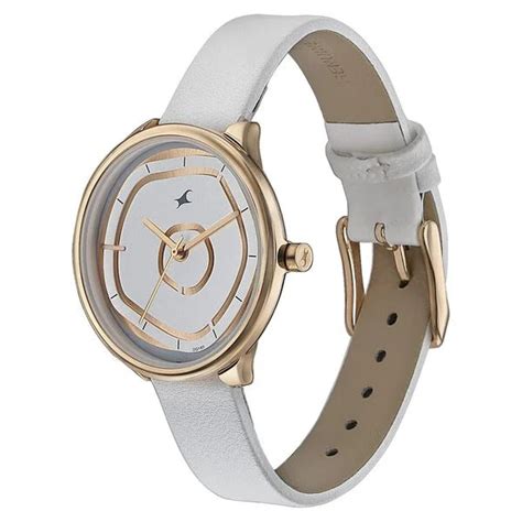Fastrack Stunners Analog Rose Gold Dial White Leather Strap Watch For ...