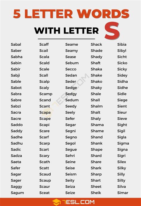 5 Letter Words with S (5500+ Words in English) • 7ESL