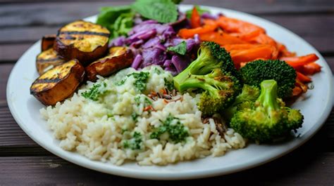 healthy vegetarian lunch plate with rice and vegetables 32941159 Stock ...