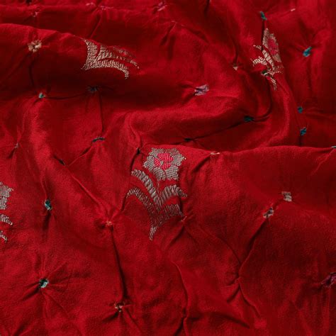 Red Zari Buti Silk Tie-Dye Bandhani Fabric
