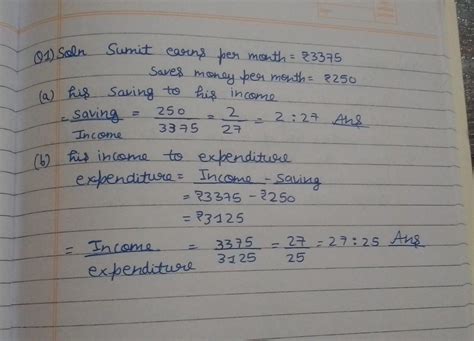 Sumit works in a factory and earns ₹ 3375 per month. He saves ₹ 250 ...
