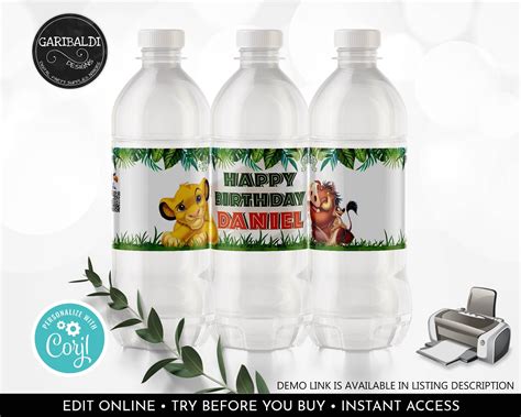 Editable Water Bottle Labels Lion King Water Party Animals Birthday ...