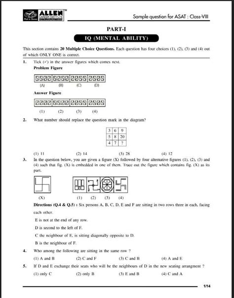 Can anyone give previous year paper for ASAT class 8 - Brainly.in