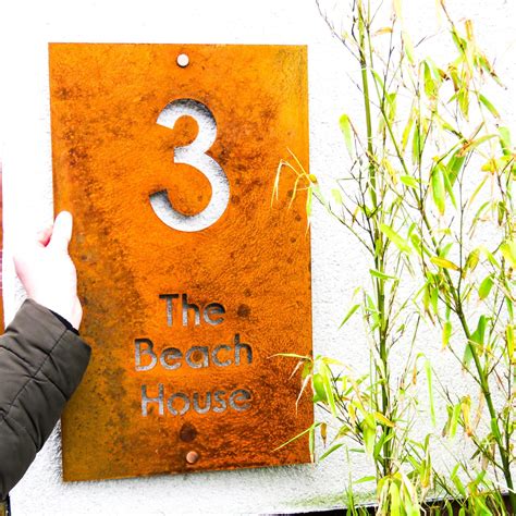 Contemporary Rusty Corten Steel House Sign | Rees Metal Designs