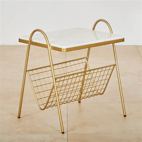 Buy Velvetica Marble Top End Table with Magazine Holder - Gold from ...