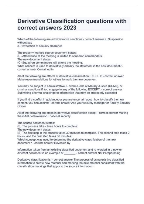 Derivative Classification questions with correct answers 2023 ...