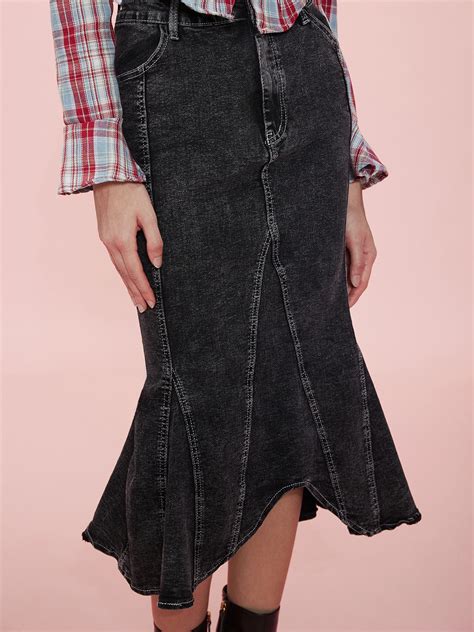 Contrast Stitch Denim Mermaid Skirt | Savana | Bestsellers