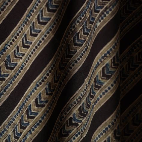 Multicolor Natural Dyed Cotton Hand Block Ajrakh Print Fabric