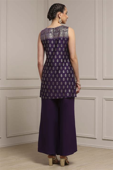 Buy Purple Viscose Blend Straight Printed Kurta Pants Set Online at ...
