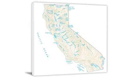 California-Lakes and Rivers Map, 2022 - Canvas Wrap