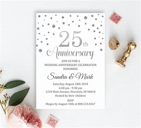 Silver Anniversary Invitation Microsoft Word Template - Free Word Template