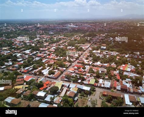Streets in Leon city Nicaragua aerial drone view. Travel destination in ...