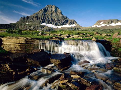 Montana Glacier National Park Waterfall - HD Wallpaper