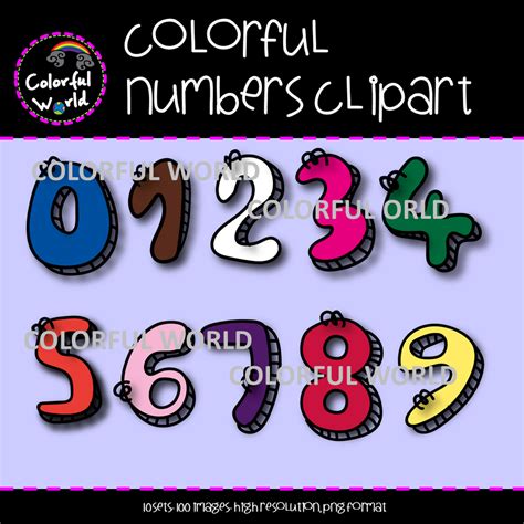 A vibrant clipart image featuring colorful numbers from 0 to 9, perfect ...