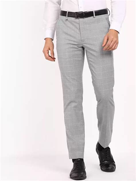 Slim Fit Men Grey Polyester Trousers