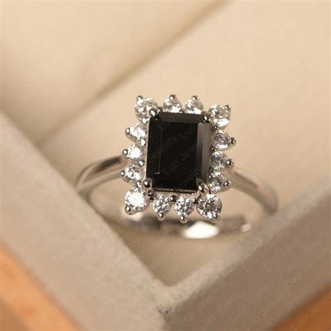 Buy Black Spinel Cocktail Ring, Sterling Silver, Emerald Cut, Black ...